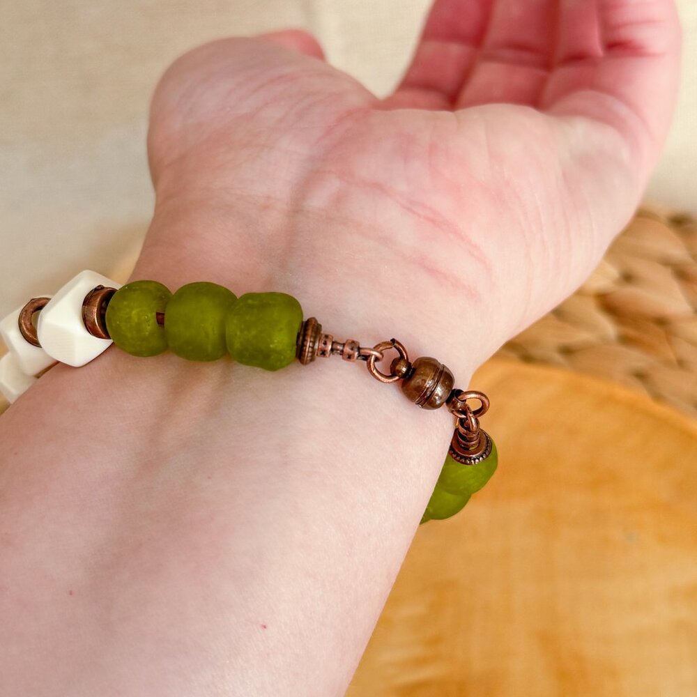 Up-cycled Chunky Artisan Pottery Bracelet with Copper Accents - Picture 4 of 8